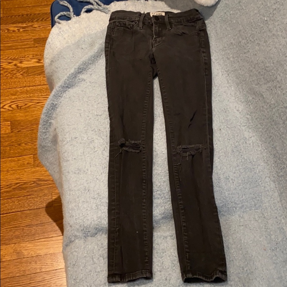 Frame distressed black denim skinny jeans